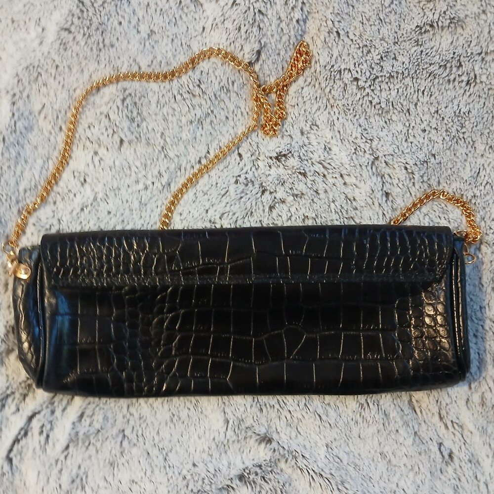 VINTAGE WOMEN'S CROCO EMBOSSED BLACK EXIMIOUS OF LONDON PURSE - Picture 6 of 10